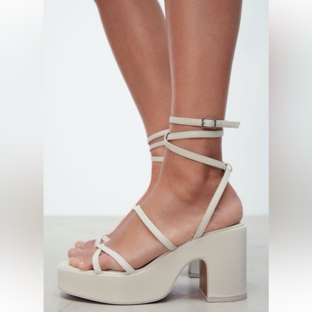 Zara Elegant Cream Strappy Platform Sandals